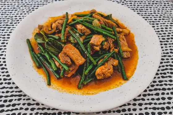 Pad Phik Khing (Spicy Green Beans) — Stir-fried with Phik Khing curry paste, green beans.